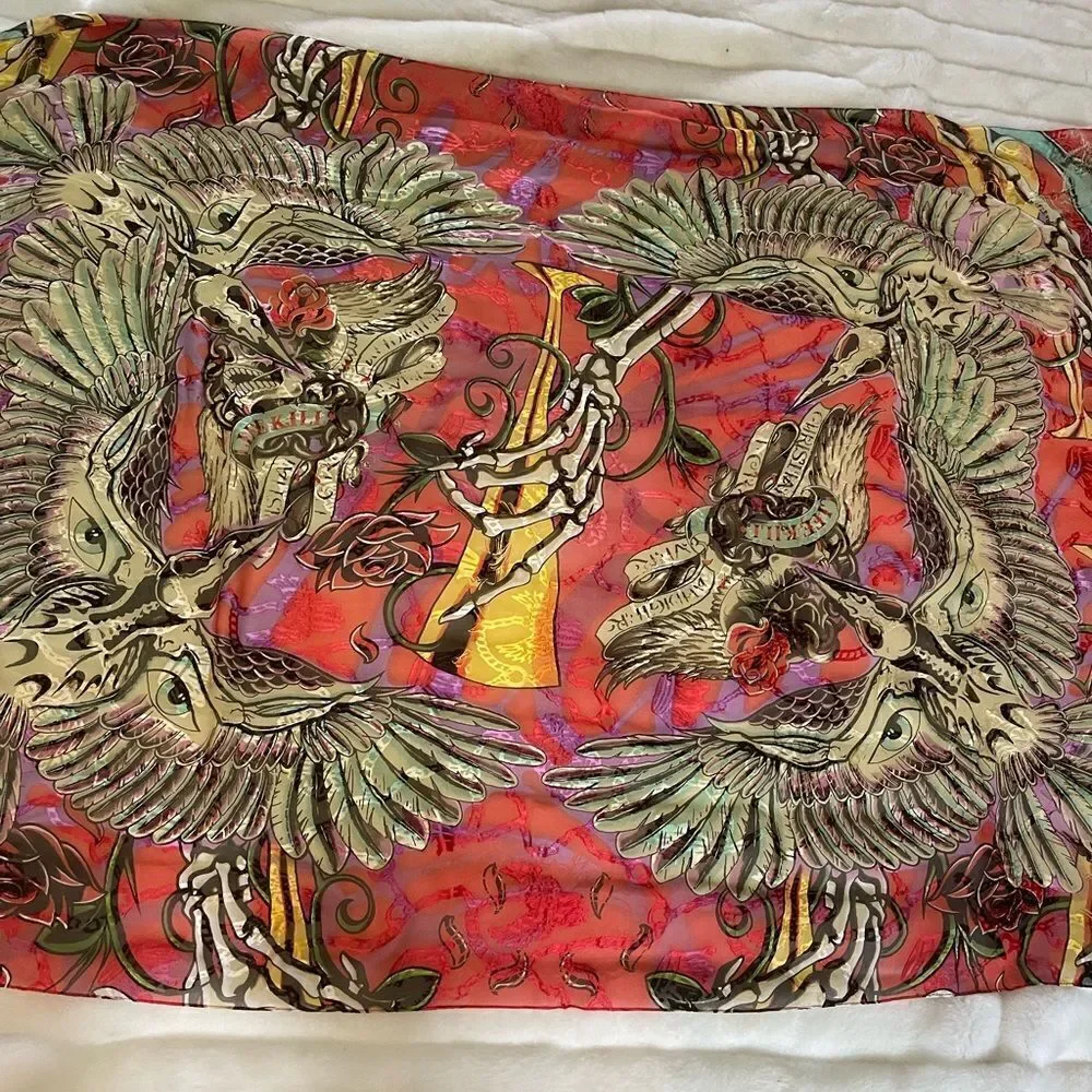 NWT Christian Audigier 100%silk multi color extra large scarf